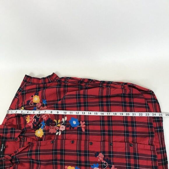 Madewell Embroidered Central Shirt in Dahl Plaid Women's XS Floral Button Down - Picture 9 of 11